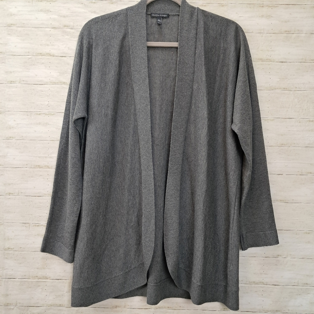Eileen Fisher Tencel Merino Alpaca Fine Knit Open Front Cardigan M